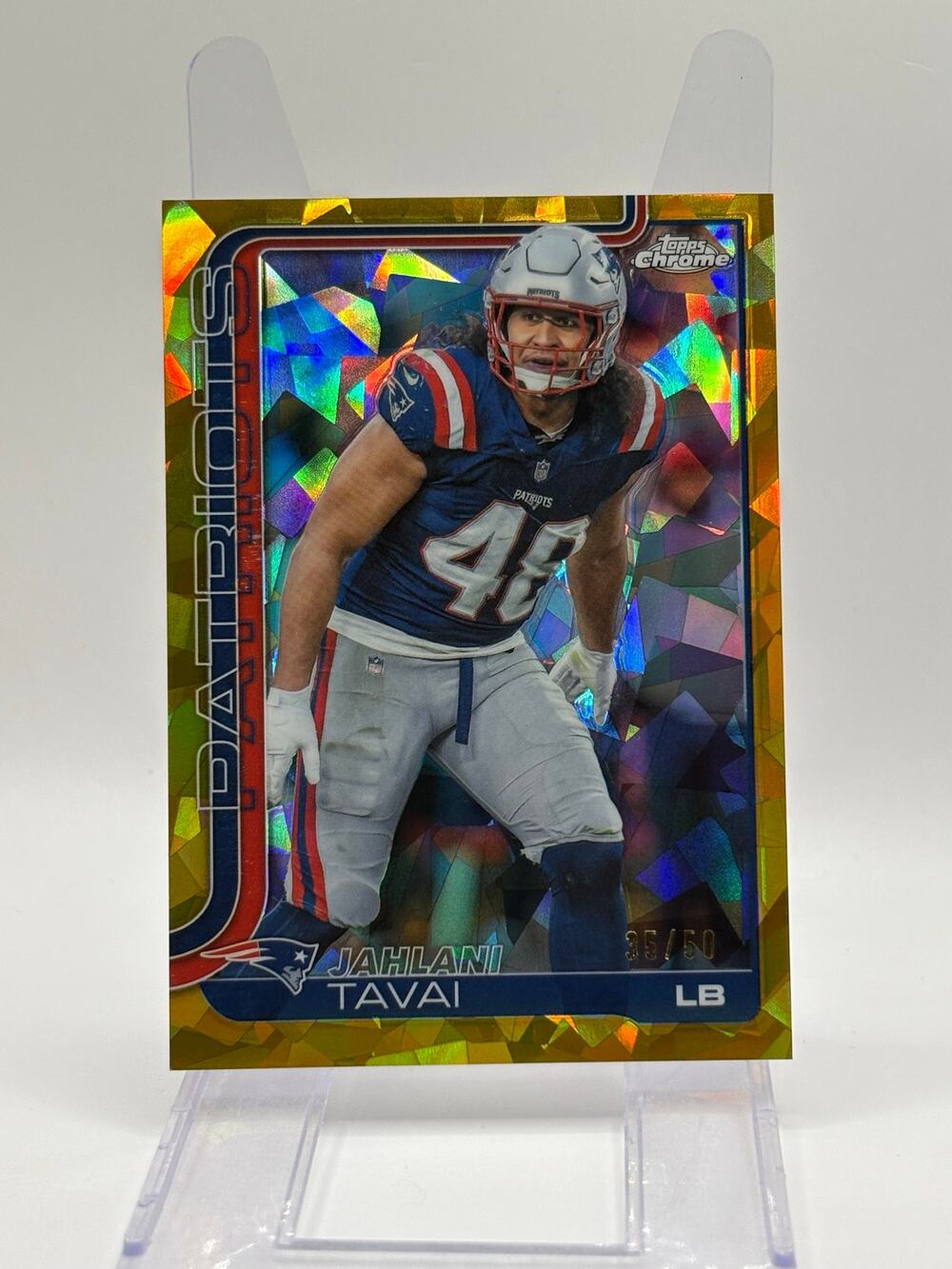 2025 Topps Chrome Sapphire Jahlani Tavai Gold Refractor 35/50 SP Patriots